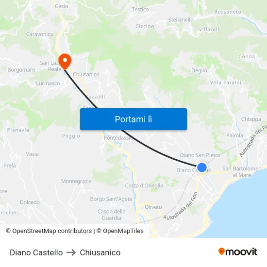 Diano Castello to Chiusanico map
