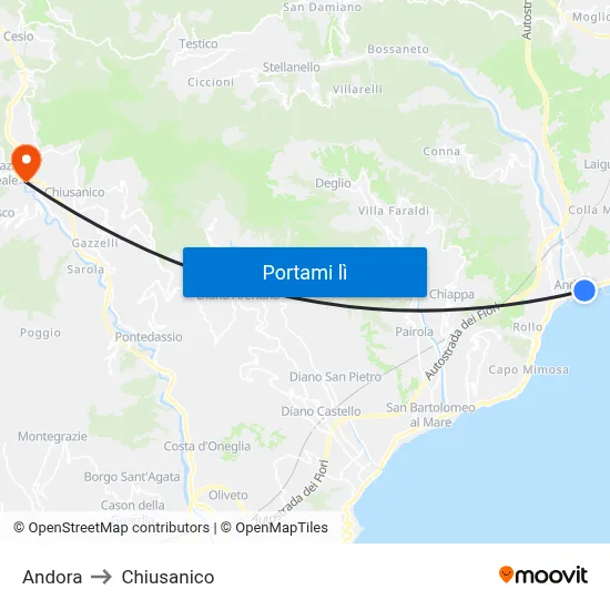 Andora to Chiusanico map