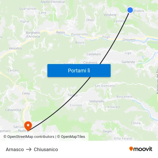 Arnasco to Chiusanico map