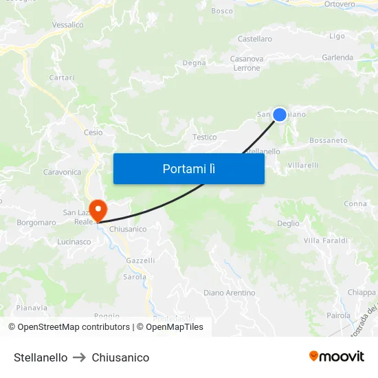 Stellanello to Chiusanico map