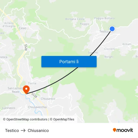Testico to Chiusanico map