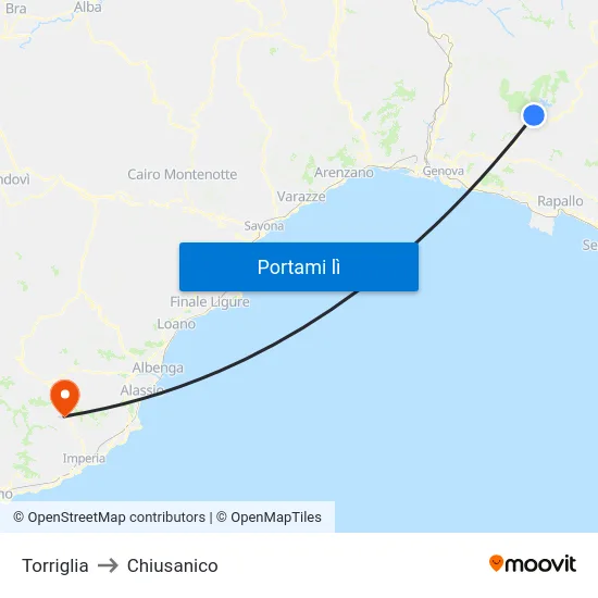 Torriglia to Chiusanico map