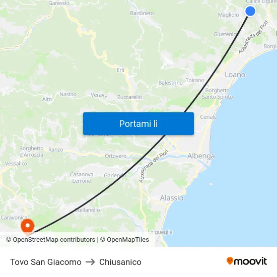 Tovo San Giacomo to Chiusanico map