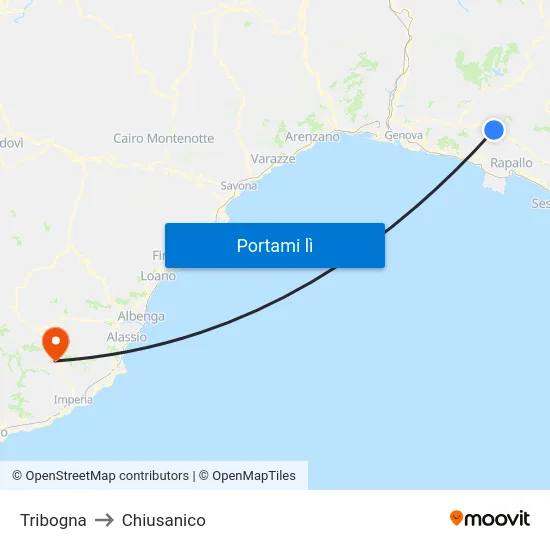 Tribogna to Chiusanico map