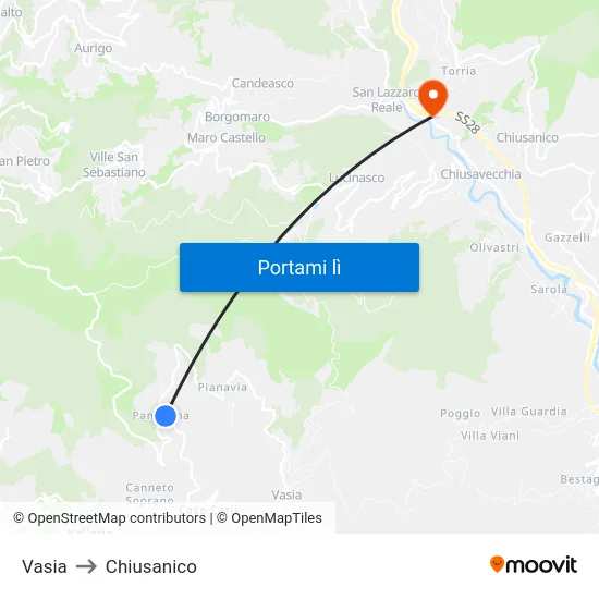 Vasia to Chiusanico map