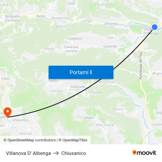 Villanova D' Albenga to Chiusanico map