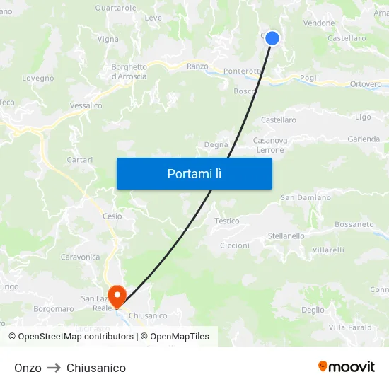 Onzo to Chiusanico map