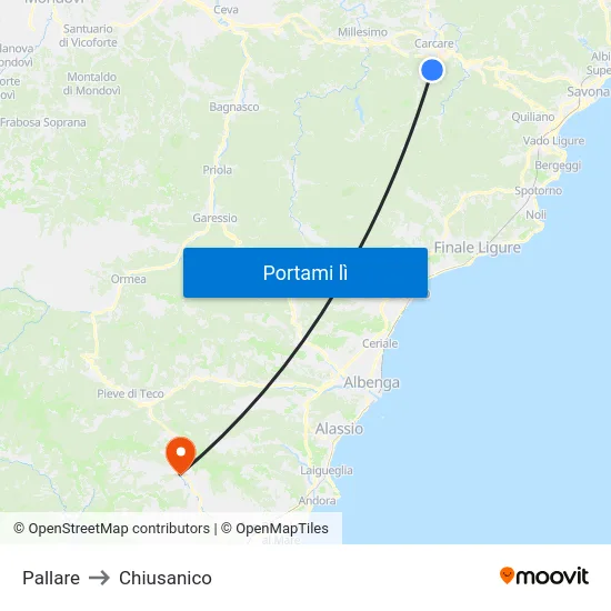 Pallare to Chiusanico map