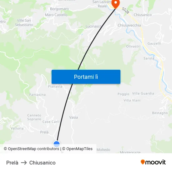 Prelà to Chiusanico map