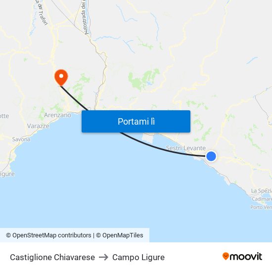 Castiglione Chiavarese to Campo Ligure map