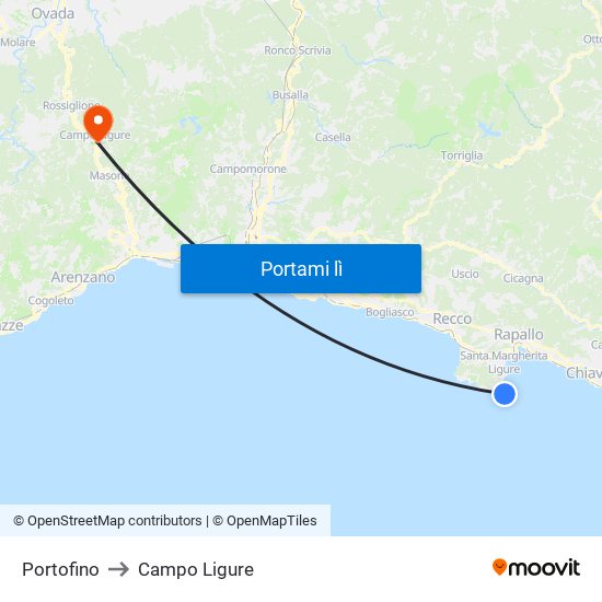 Portofino to Campo Ligure map