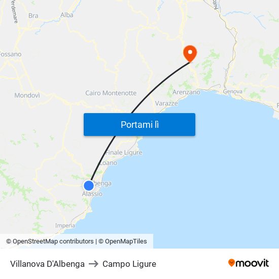 Villanova D'Albenga to Campo Ligure map