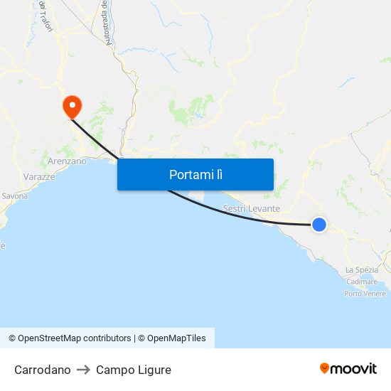 Carrodano to Campo Ligure map