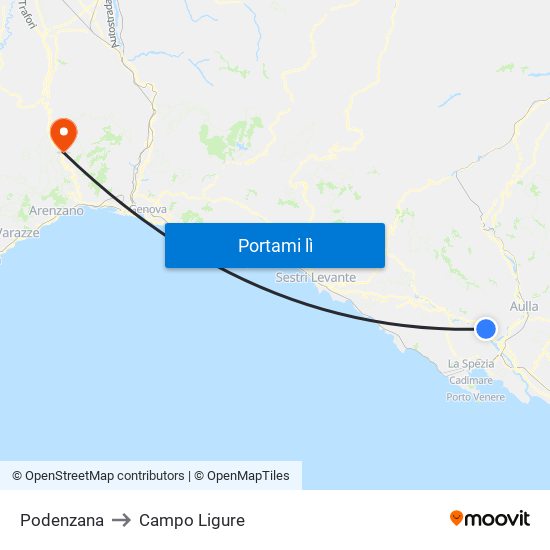 Podenzana to Campo Ligure map