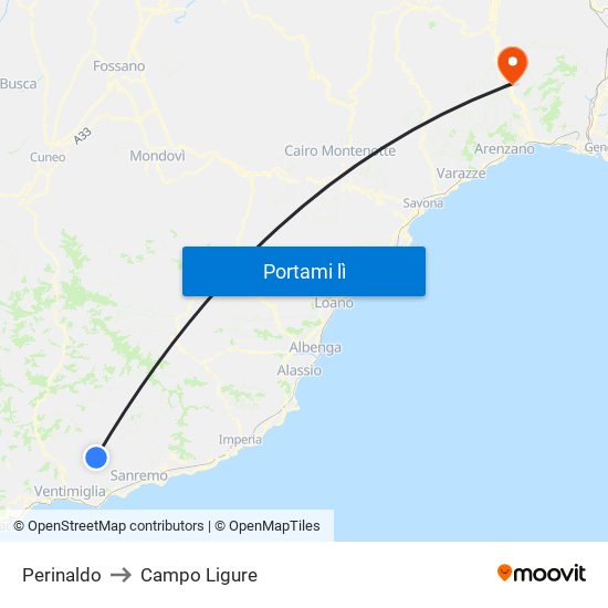 Perinaldo to Campo Ligure map