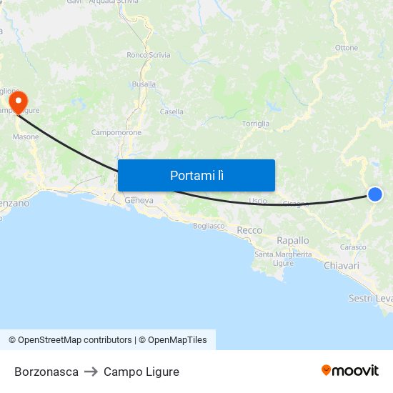 Borzonasca to Campo Ligure map