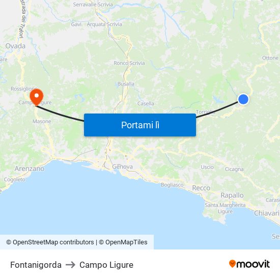 Fontanigorda to Campo Ligure map