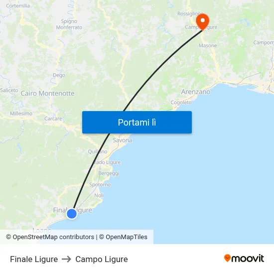 Finale Ligure to Campo Ligure map