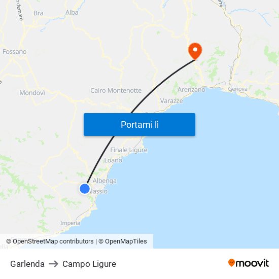 Garlenda to Campo Ligure map
