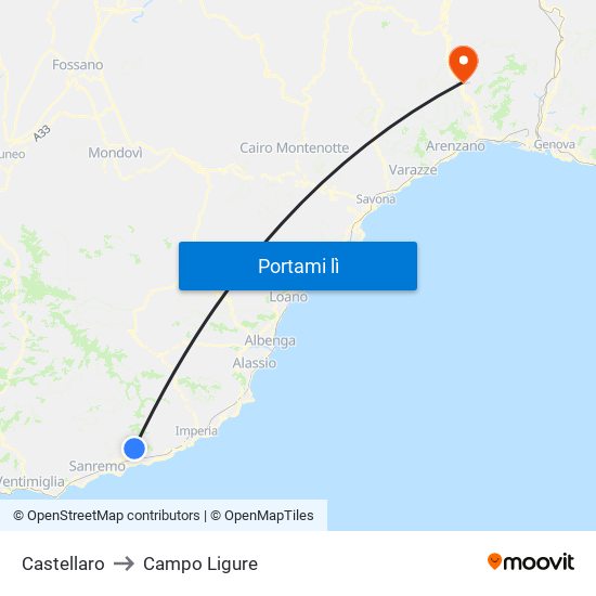 Castellaro to Campo Ligure map