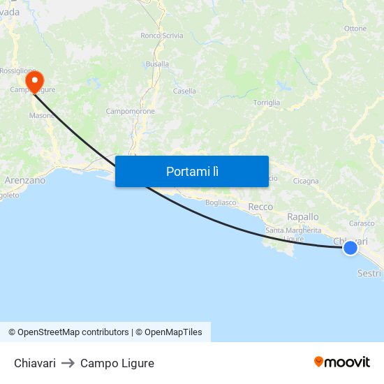 Chiavari to Campo Ligure map