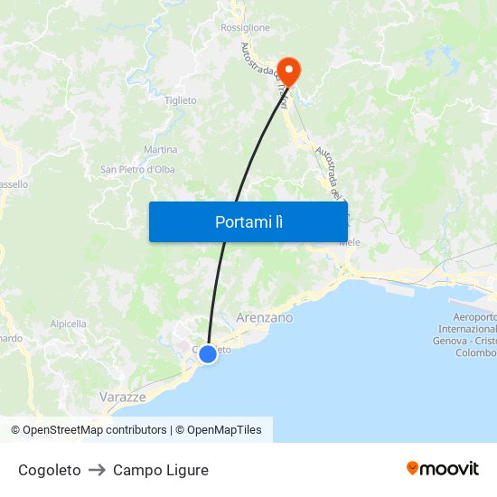 Cogoleto to Campo Ligure map