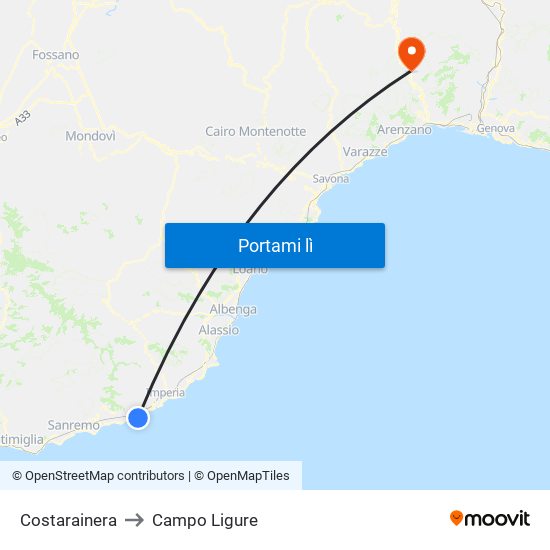 Costarainera to Campo Ligure map