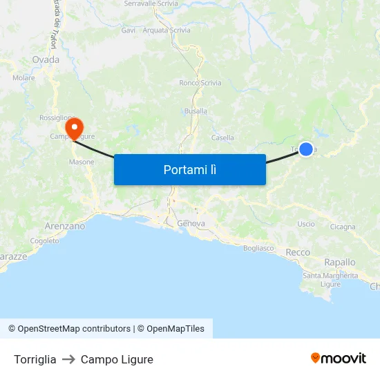 Torriglia to Campo Ligure map