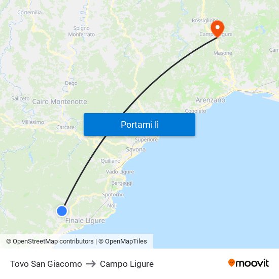 Tovo San Giacomo to Campo Ligure map