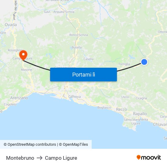 Montebruno to Campo Ligure map