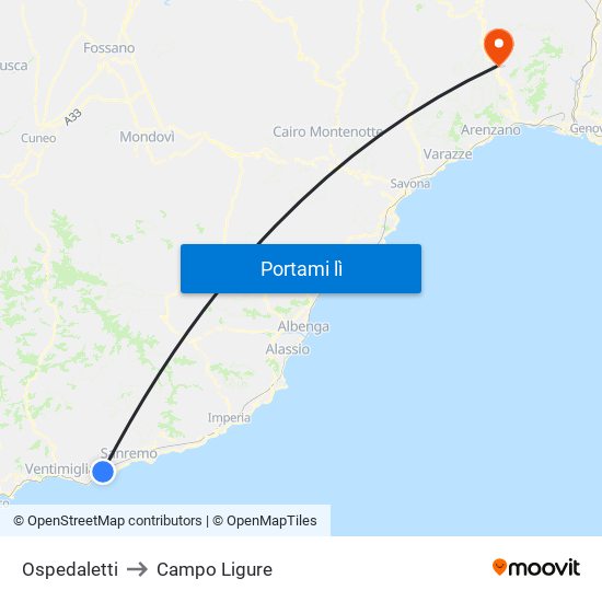 Ospedaletti to Campo Ligure map