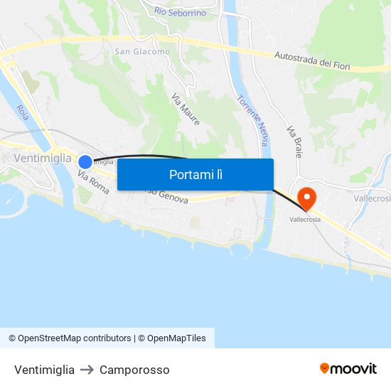 Ventimiglia to Camporosso map