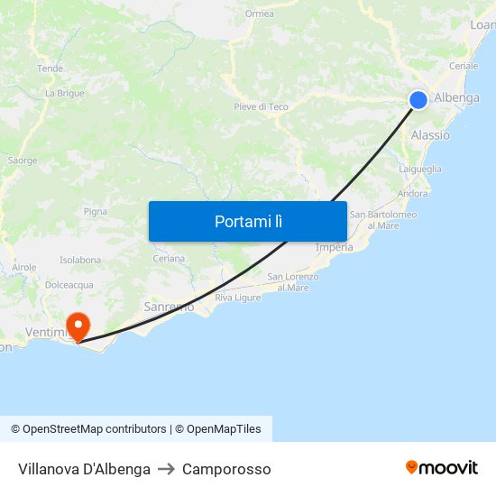 Villanova D'Albenga to Camporosso map