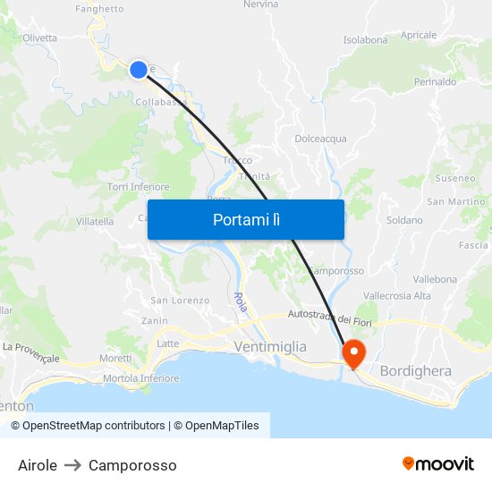 Airole to Camporosso map