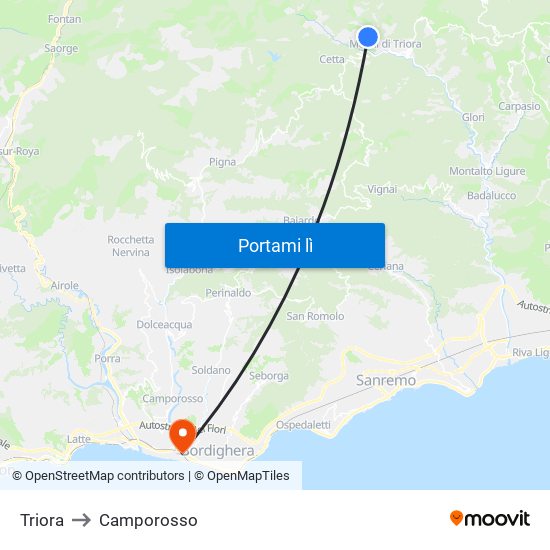 Triora to Camporosso map