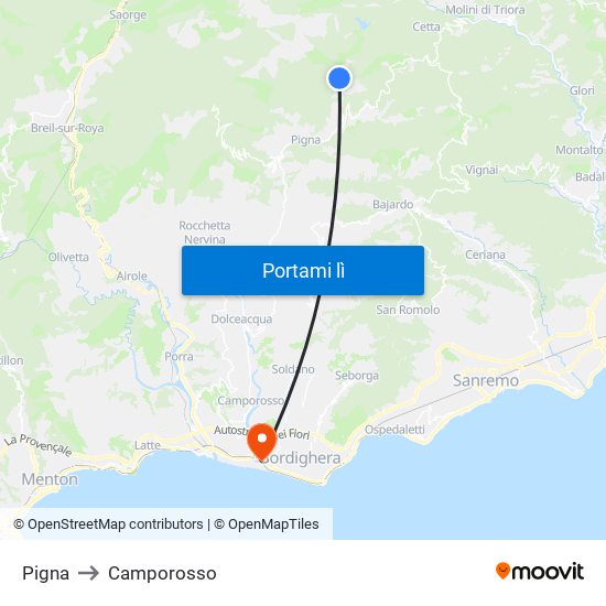 Pigna to Camporosso map