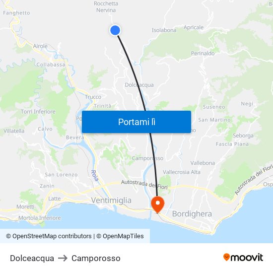 Dolceacqua to Camporosso map