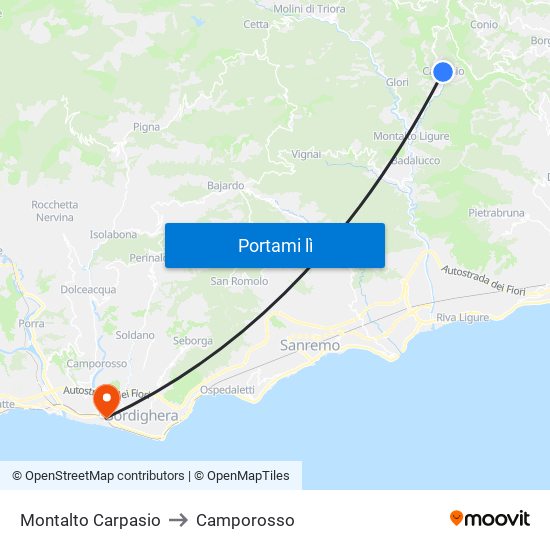 Montalto Carpasio to Camporosso map