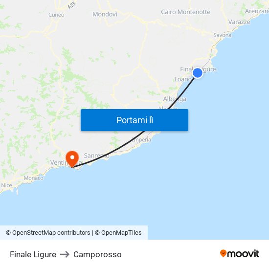 Finale Ligure to Camporosso map