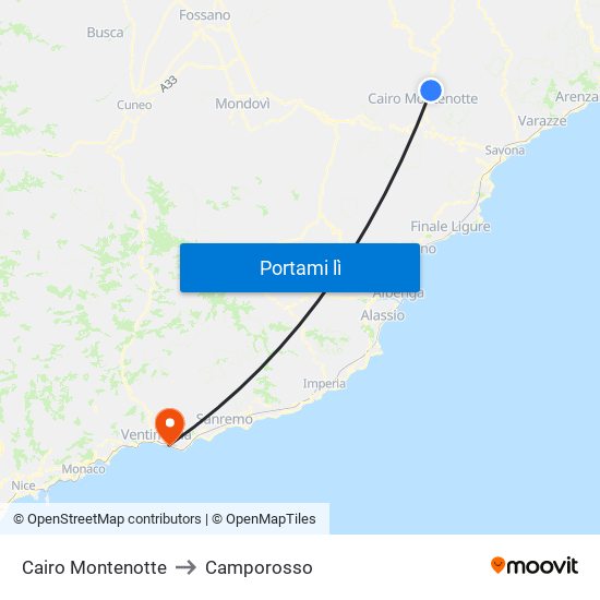 Cairo Montenotte to Camporosso map