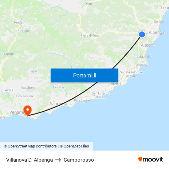 Villanova D' Albenga to Camporosso map