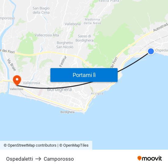 Ospedaletti to Camporosso map