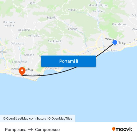 Pompeiana to Camporosso map