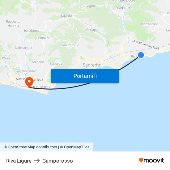 Riva Ligure to Camporosso map
