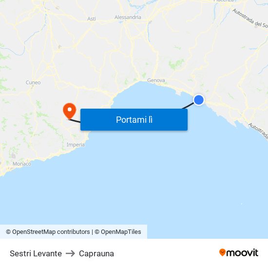 Sestri Levante to Caprauna map