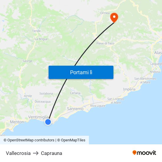 Vallecrosia to Caprauna map