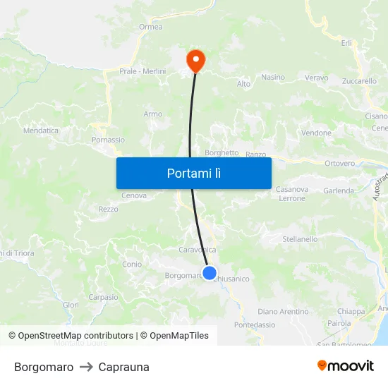 Borgomaro to Caprauna map