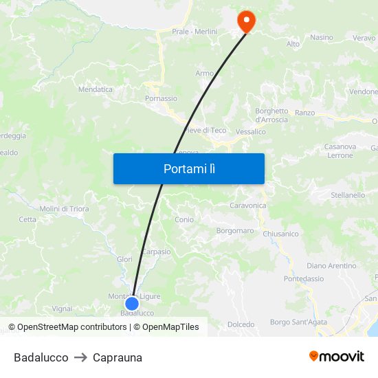 Badalucco to Caprauna map