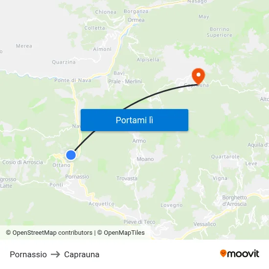 Pornassio to Caprauna map