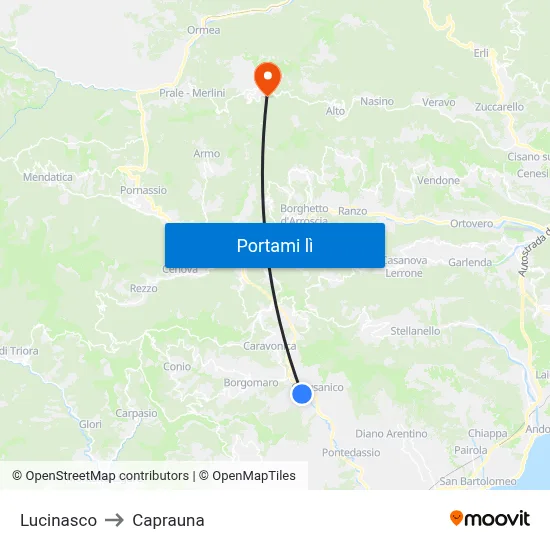 Lucinasco to Caprauna map